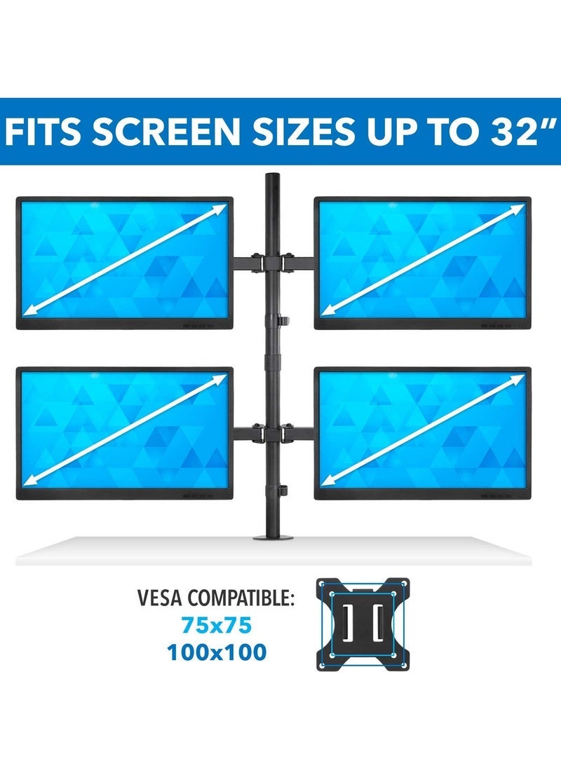 Gravity 4 Monitor Mount Stand – Quad Desk Mount for 4 Screens (Up to 32”), Height Adjustable Arms, Heavy Duty C-Clamp & Grommet Bases, Black - Image 3