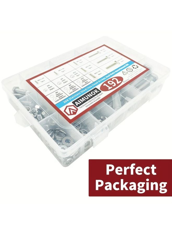 192pcs M6 M8 M10 Hardware Nuts And Bolts Assortment Kit Heavy Duty Metric Machine Screws Nuts Washers 304 Stainless Steel - Image 5
