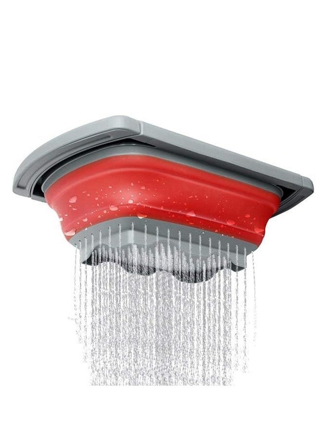 PRIME PICK مصفاة قابلة للطي مع مقابض قابلة للتوسيع و فرشاة سيليكون | مصفاة خضار/فاكهة فوق الحوض | سيليكون مقاوم للحرارة | تصميم قابل للتكديس وتوفير المساحة | مكرونة، خضار (أحمر) - Image 3