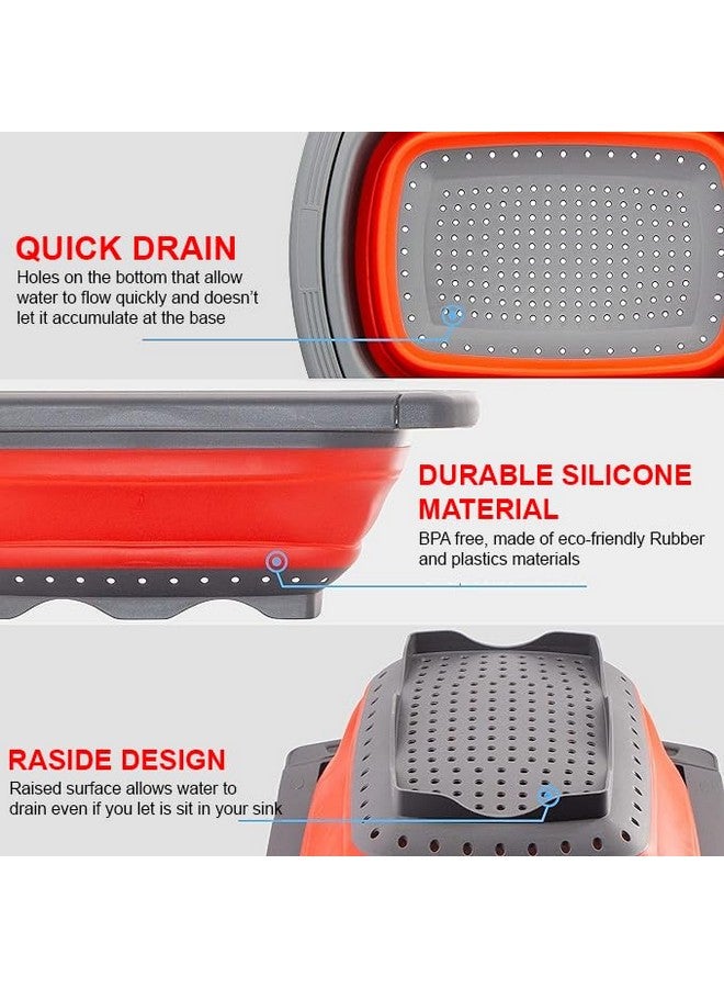 PRIME PICK مصفاة قابلة للطي مع مقابض قابلة للتوسيع و فرشاة سيليكون | مصفاة خضار/فاكهة فوق الحوض | سيليكون مقاوم للحرارة | تصميم قابل للتكديس وتوفير المساحة | مكرونة، خضار (أحمر) - Image 4