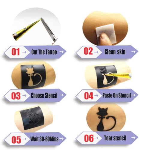 wumawu Temporary Tattoos Kit, 4Pcs Semi Permanent Tattoo Paste Cones, India Body DIY Art Painting for Women Men Kids, Summer Trend Hand Plaste with 3 Colors(1Pc Bottle,4Pcs Nozzles)20Pcs Adhesive Stencil - Image 4