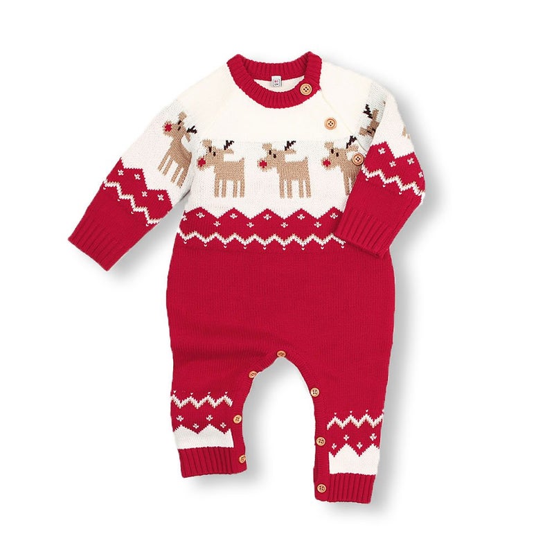 MI MI XIONG mimixiong Baby Christmas Sweater Toddler Reindeer Outfit Long Sleeve Red Clothes 06MonthsRedJumpsuit