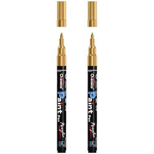 Overseas Gold Acrylic Paint Pens 2 Pack, 0.7mm Extra Fine Tip Metallic Permanent Markers, Water-Based, Waterproof, Non Toxic Paint Markers for Wood, Metal, Rock, Plastic, Glass, Canvas, Fabric - Image 1