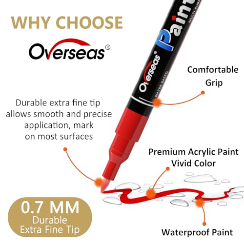 Overseas Gold Acrylic Paint Pens 2 Pack, 0.7mm Extra Fine Tip Metallic Permanent Markers, Water-Based, Waterproof, Non Toxic Paint Markers for Wood, Metal, Rock, Plastic, Glass, Canvas, Fabric - Image 2