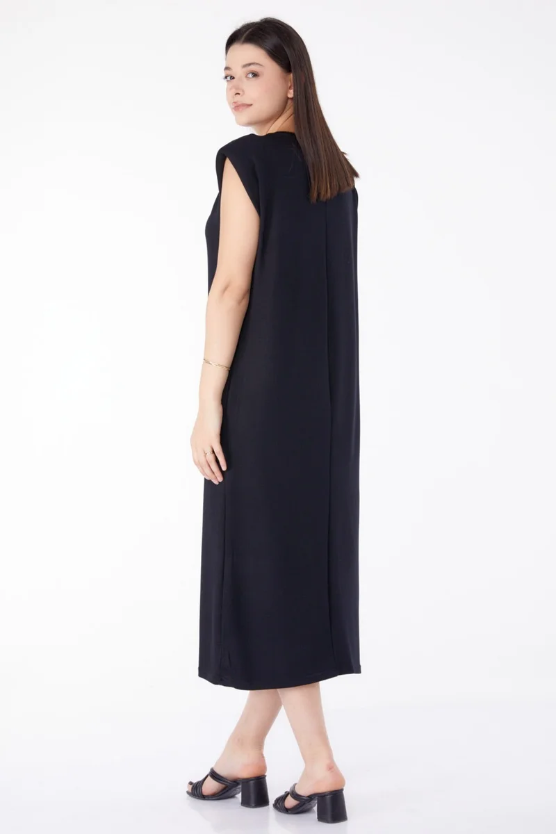 Tofisa Plain Crew Neck Women's Black Vest Dress - 25462