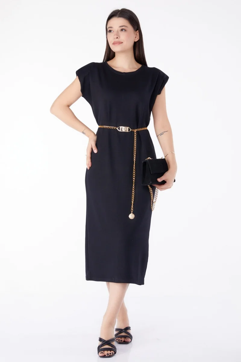 Tofisa Plain Crew Neck Women's Black Vest Dress - 25462