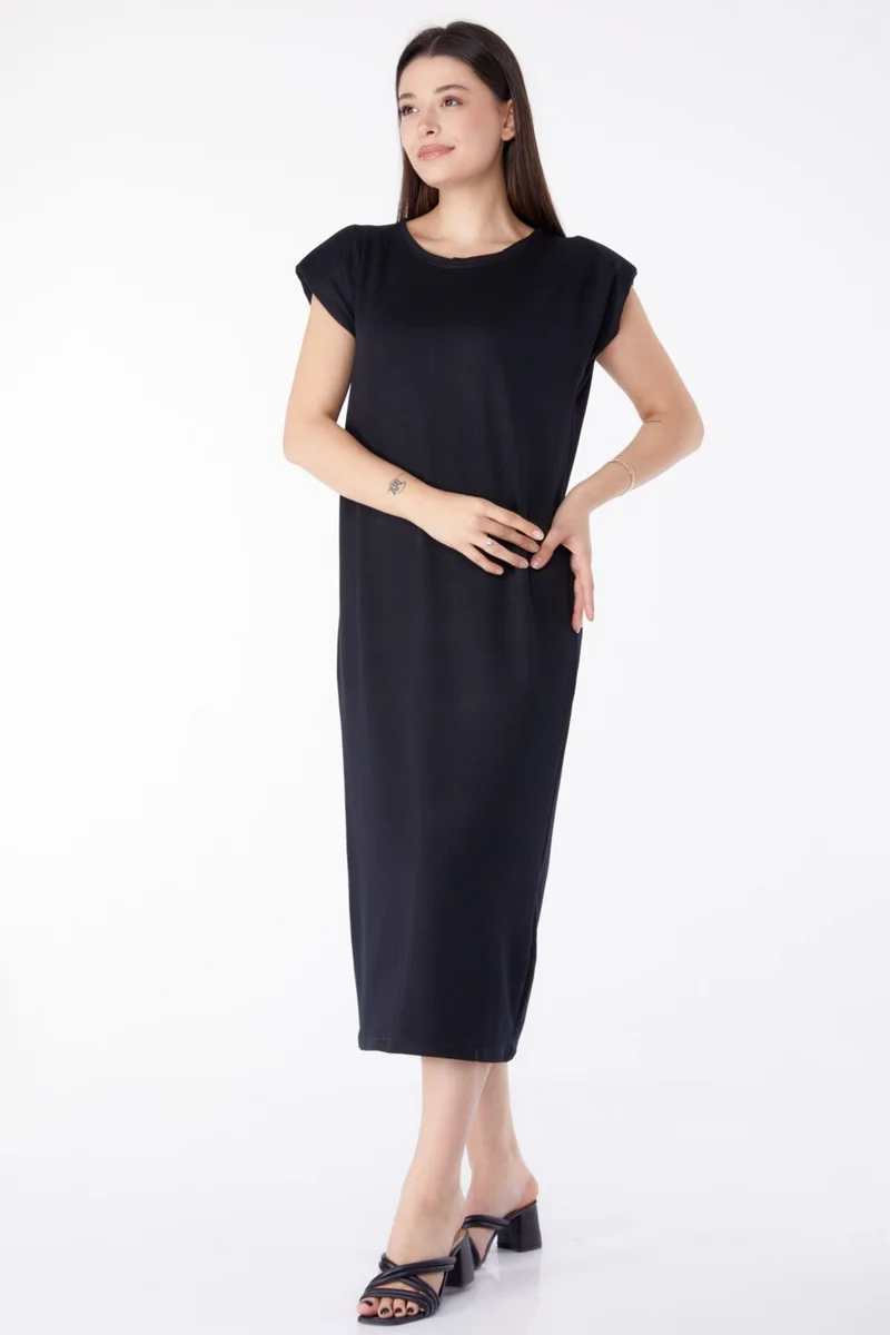 Tofisa Plain Crew Neck Women's Black Vest Dress - 25462