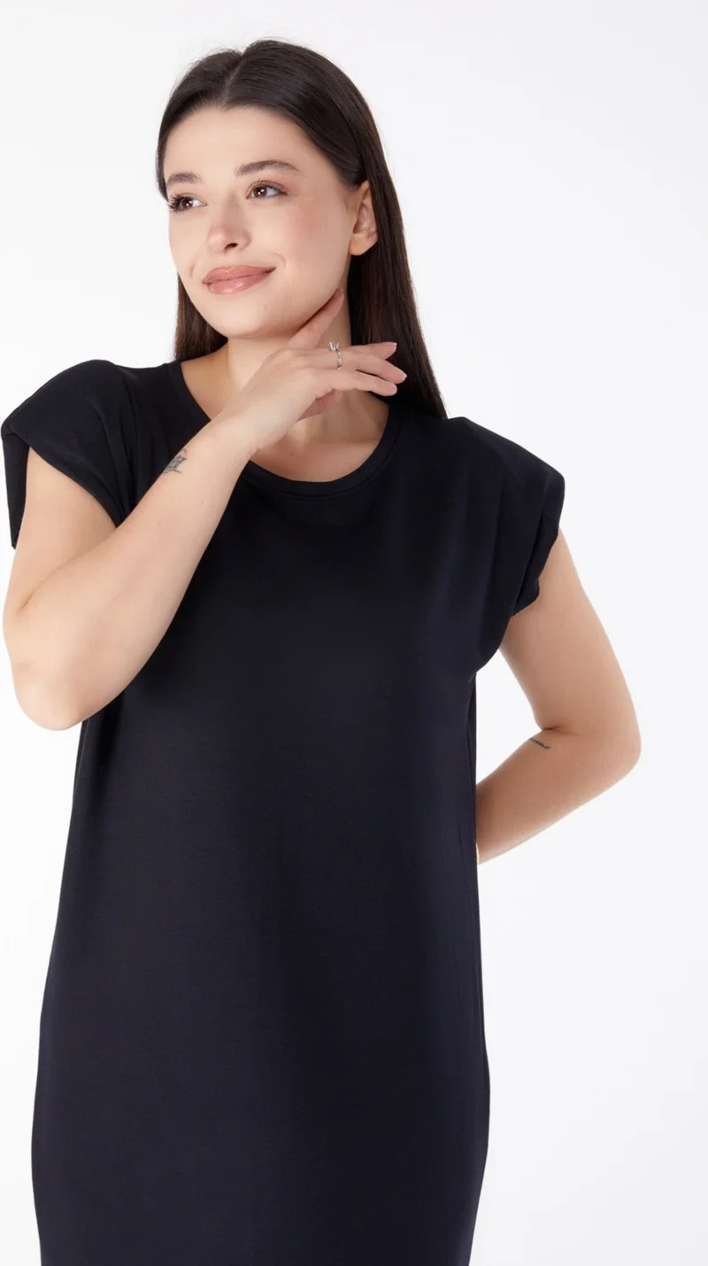 Tofisa Plain Crew Neck Women's Black Vest Dress - 25462
