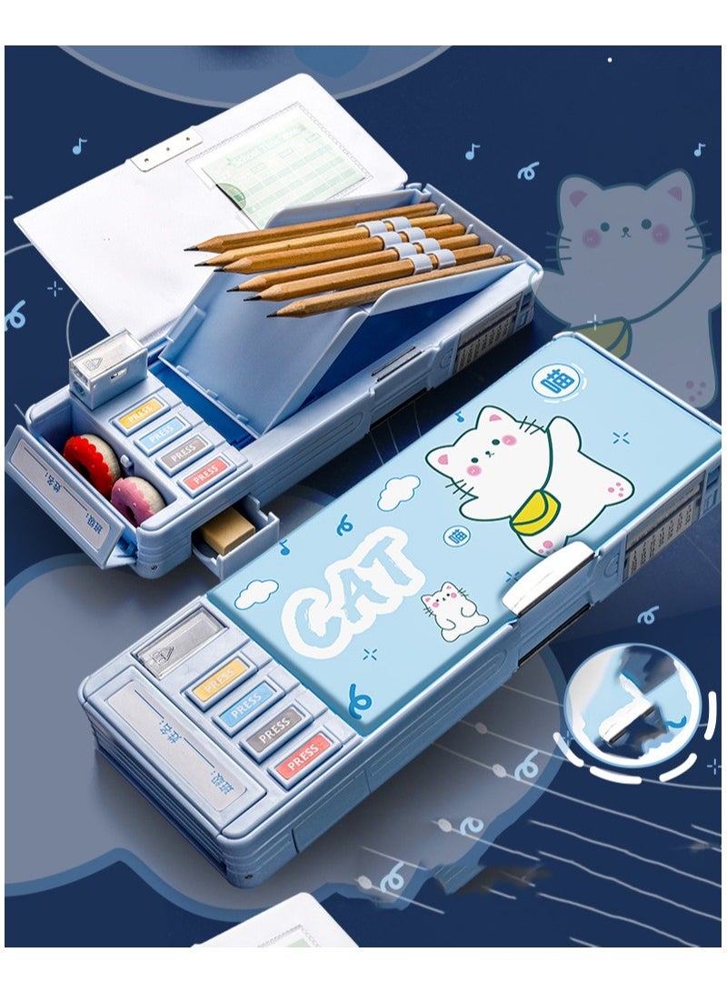 CAT Pop Up Uni corn Pencil Case, Multifunction Stationery Organizer Box with Timetable, Sharpener, and Scissors, Cute Supplies, Best Birthday Present Gift Box (Cat) - Image 1