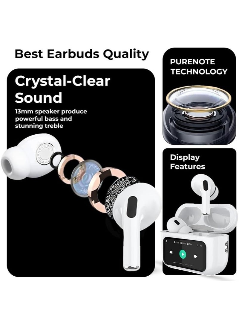 Raxoom - Wireless Screen Earbuds with Display Active Noise Cancelling Thumping Bass Multi Mode 5H Playtime Wireless Magsafe Charging Customized Sound Gaming Mode - Image 1