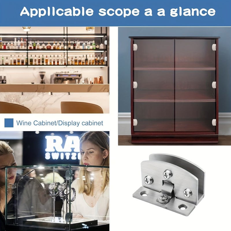 4 Pack Adjustable Zinc Alloy Glass Door Hinges 5 8mm Thickness Brushed Polished Finish No Drill Installation With Screws Transparent Film And Screwdriver For Display Cabinets And Kitchen Cabinetry - Image 4