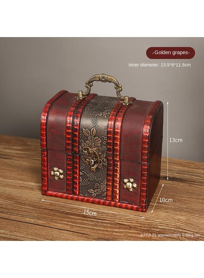 الأزرق جي دبليو صندوق تخزين خشبي كلاسيكي جديد مع قفل صندوق هدايا إبداعي تغليف صندوق خشبي مع مجوهرات مقبض تخزين سطح المكتب - Image 1