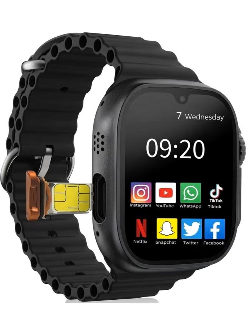 C92 Max Android Smartwatch, SIM Card Support, Black, Android OS, 1.75-inch Touch Screen, Fitness Tracking, Heart Rate Monitor, Waterproof, Bluetooth & GPS