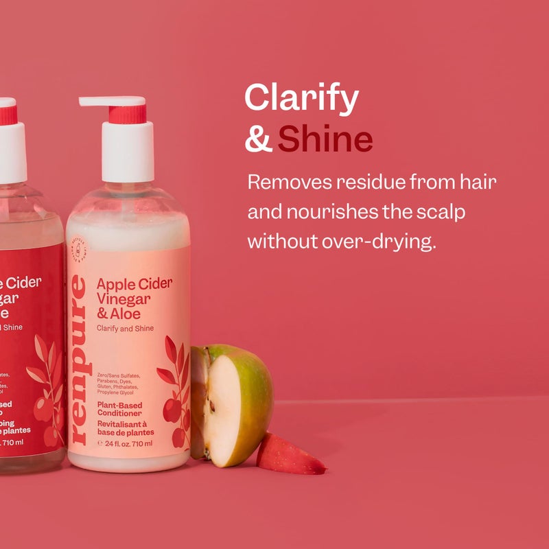 RENPURE Apple Cider Vinegar & Aloe Conditioner, Plant-Based â€“ Clarifies, Removes Residue and Nourishes for Shiny, Healthy Hair â€“ For Dull Hair - Apple Cider Vinegar, Aloe Leaf Juice â€“ 24 Fl Oz - Image 2