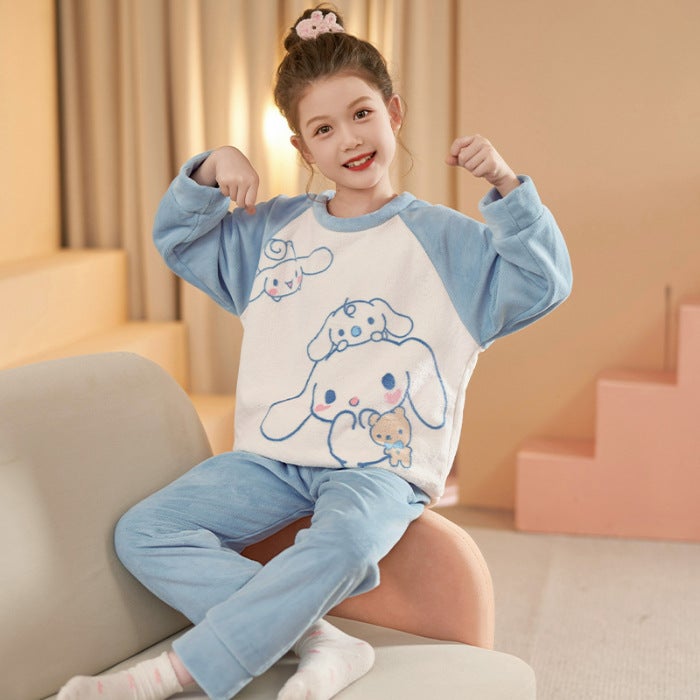 Children'S Flannel Pajamas Girls Girls Thin Fleece Coral Fleece Big Children'S Thermal Underwear Suit - Image 4