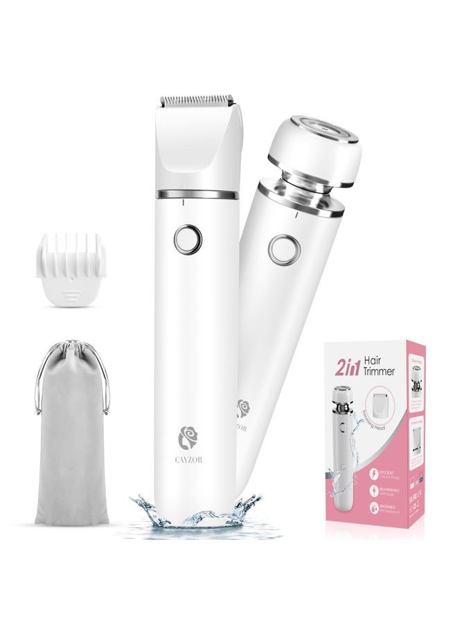 Cayzor Bikini Trimmer and Shaver Kit for Women - 2-in-1 Wet/Dry Electric Body Hair Trimmer Facial Hair Removal Cordless Waterproof Bikini Shaver Razor for Face Lip Chin Pubic Underarm Legs (White) - Image 1