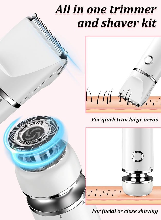 Cayzor Bikini Trimmer and Shaver Kit for Women - 2-in-1 Wet/Dry Electric Body Hair Trimmer Facial Hair Removal Cordless Waterproof Bikini Shaver Razor for Face Lip Chin Pubic Underarm Legs (White) - Image 3