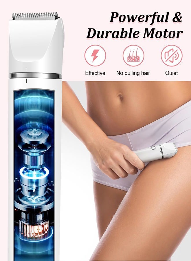 Cayzor Bikini Trimmer and Shaver Kit for Women - 2-in-1 Wet/Dry Electric Body Hair Trimmer Facial Hair Removal Cordless Waterproof Bikini Shaver Razor for Face Lip Chin Pubic Underarm Legs (White) - Image 4