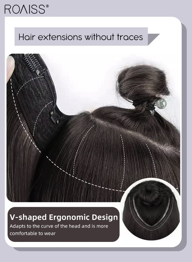 roaiss V-Shaped Brown Black Hair Extensions, One Piece Long Wavy Hair Extension with 4 Clips, Heat Resistant Synthetic Hairpiece for Women Girls, 60cm (23.6 inches)  - Image 5