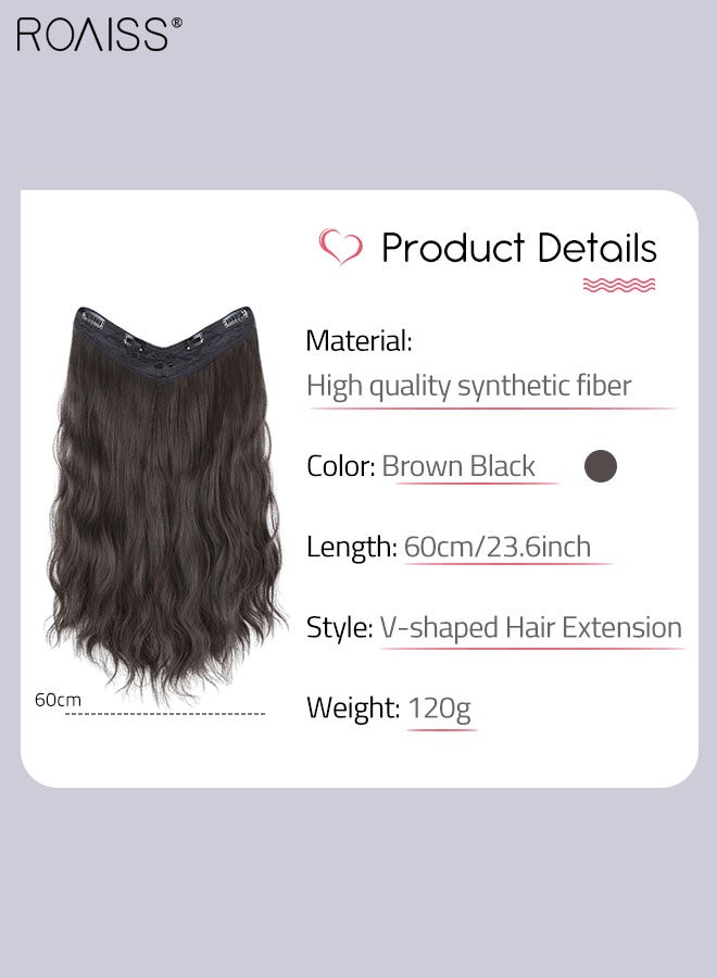 roaiss V-Shaped Brown Black Hair Extensions, One Piece Long Wavy Hair Extension with 4 Clips, Heat Resistant Synthetic Hairpiece for Women Girls, 60cm (23.6 inches)  - Image 3
