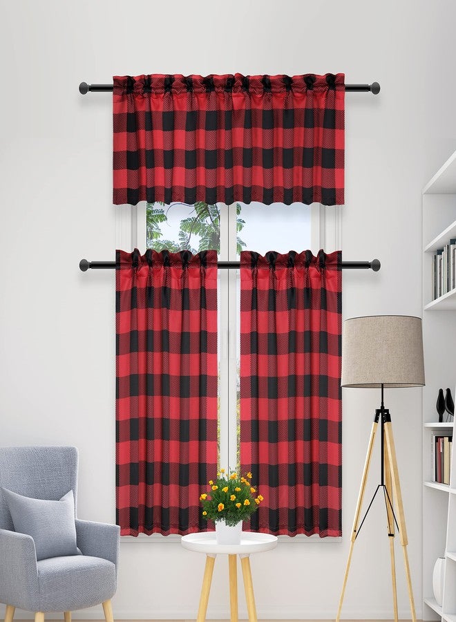 Simple Deluxe Buffalo Check Kitchen Tier Curtains, Plaid Gingham Small Curtain for Half Cafe Windows, 26" W x 30" L, Black and Red - Image 2