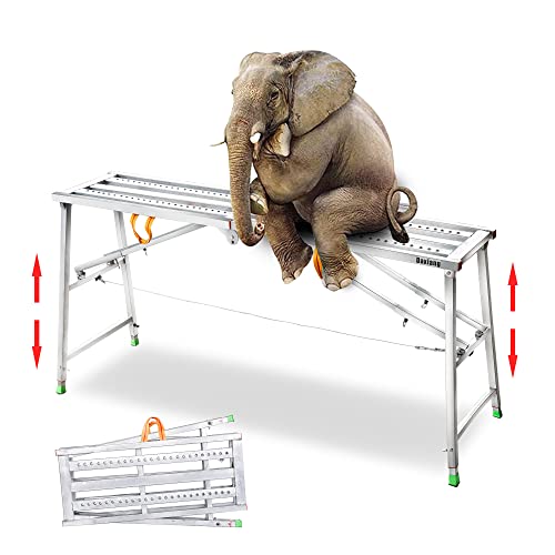 Daxiang Portable Scaffolding Platform 55(L) x15(W) x27-43(H)'' Work Platform Adjustable Height Steel 600 LBS Load Capacity Folding Step Ladder Drywall Painting Stool - Image 1