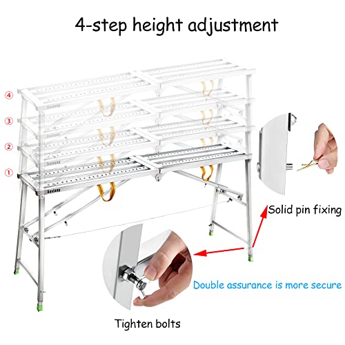 Daxiang Portable Scaffolding Platform 55(L) x15(W) x27-43(H)'' Work Platform Adjustable Height Steel 600 LBS Load Capacity Folding Step Ladder Drywall Painting Stool - Image 5