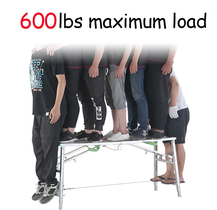 Daxiang Portable Scaffolding Platform 55(L) x15(W) x27-43(H)'' Work Platform Adjustable Height Steel 600 LBS Load Capacity Folding Step Ladder Drywall Painting Stool - Image 4