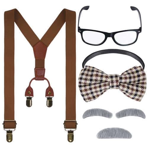 mifengda Kids Old Man Costume 100 Day of School Grandpa Costume for Boys 1920s Old Man Outfit Halloween Dress Up Set - Image 1