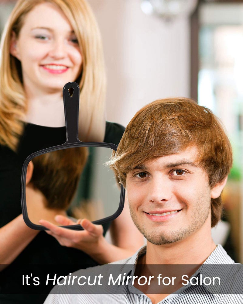 PROTECLE Hand Mirror  9.3 "" L x 6.7 "" W Salon Barber Hairdressing Handheld Mirror with Handle  Square Black - Image 4