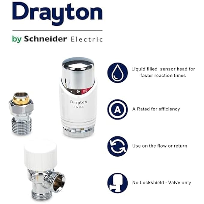 DRAYTON TRV4 CLASSIC ANGLED THERMOSTATIC RADIATOR VALVE TRV 07 05 150 WHITE CHROME 15MM X 1/2" RADIATOR THERMOSTAT VALVE - Image 2
