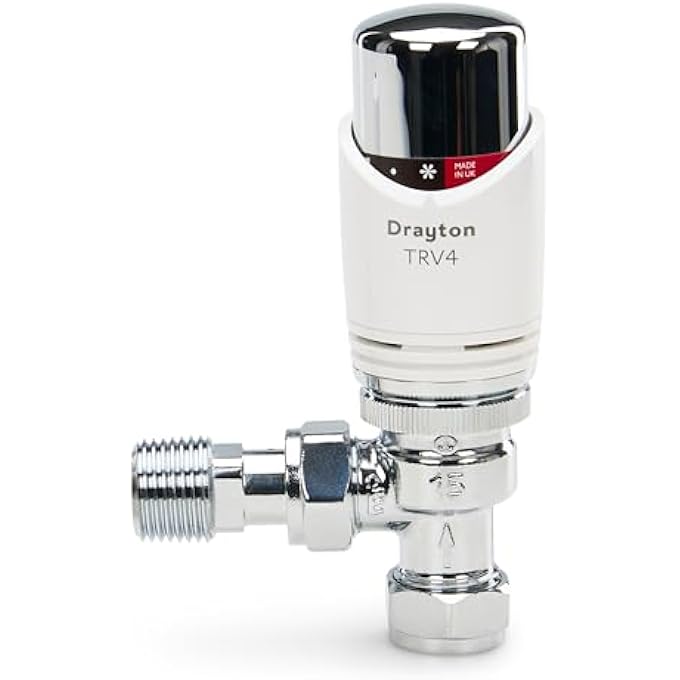 DRAYTON TRV4 CLASSIC ANGLED THERMOSTATIC RADIATOR VALVE TRV 07 05 150 WHITE CHROME 15MM X 1/2" RADIATOR THERMOSTAT VALVE - Image 1