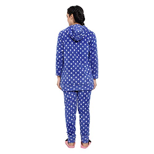 CIERGE Women's Woollen Abstract Print Star Pattern Hoodie Night Suit (Free Size , Blue) - Image 5