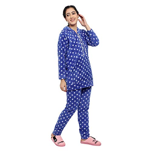 CIERGE Women's Woollen Abstract Print Star Pattern Hoodie Night Suit (Free Size , Blue) - Image 3