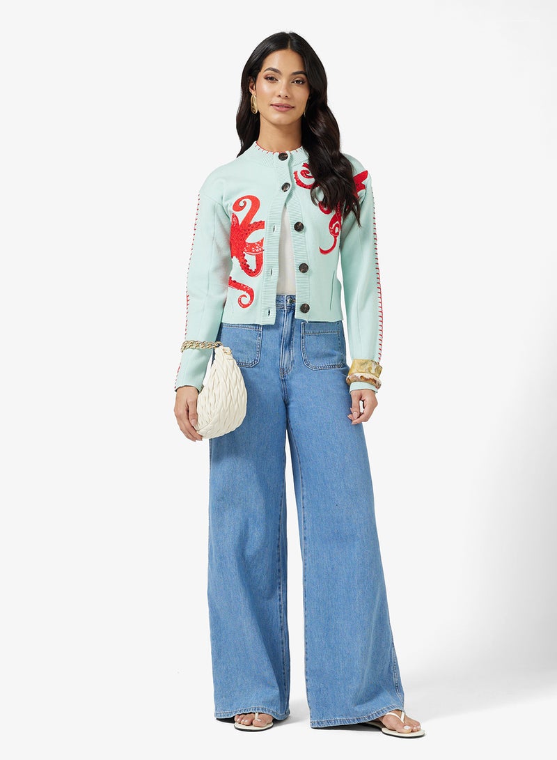 نيفر فولي دريسد كارديجان طويل بأكمام مفصلة على شكل أخطبوط - Image 4