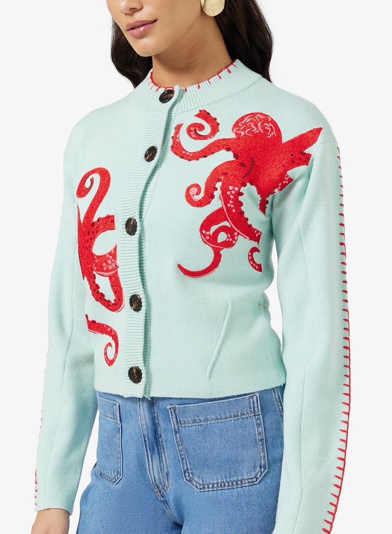 نيفر فولي دريسد كارديجان طويل بأكمام مفصلة على شكل أخطبوط - Image 1