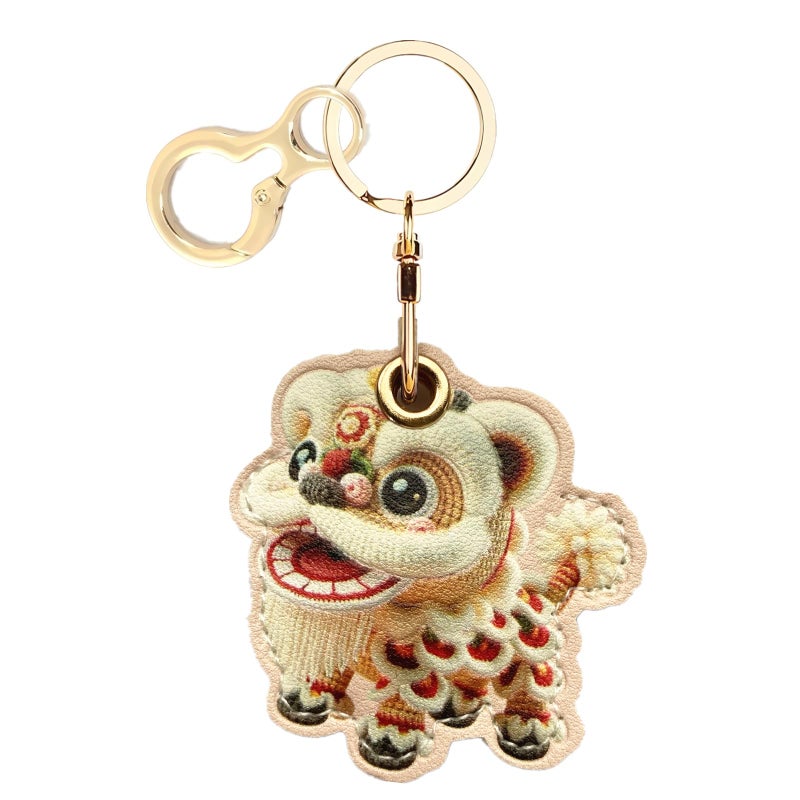 BORKUANA Leather Keychain Holder Case Compatible with AirTag,Cute Protective Cover with Keychain Ring,Anti-Scratch Finder GPS Tracker Case for Wallet Keys,bag,pets(Lion) - Image 1