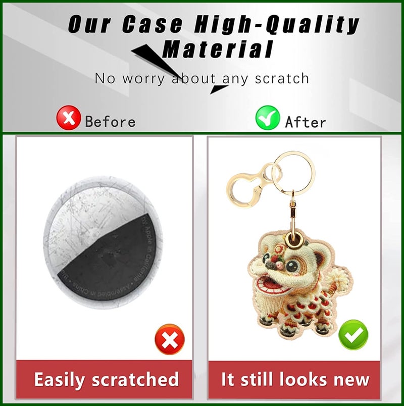 BORKUANA Leather Keychain Holder Case Compatible with AirTag,Cute Protective Cover with Keychain Ring,Anti-Scratch Finder GPS Tracker Case for Wallet Keys,bag,pets(Lion) - Image 3
