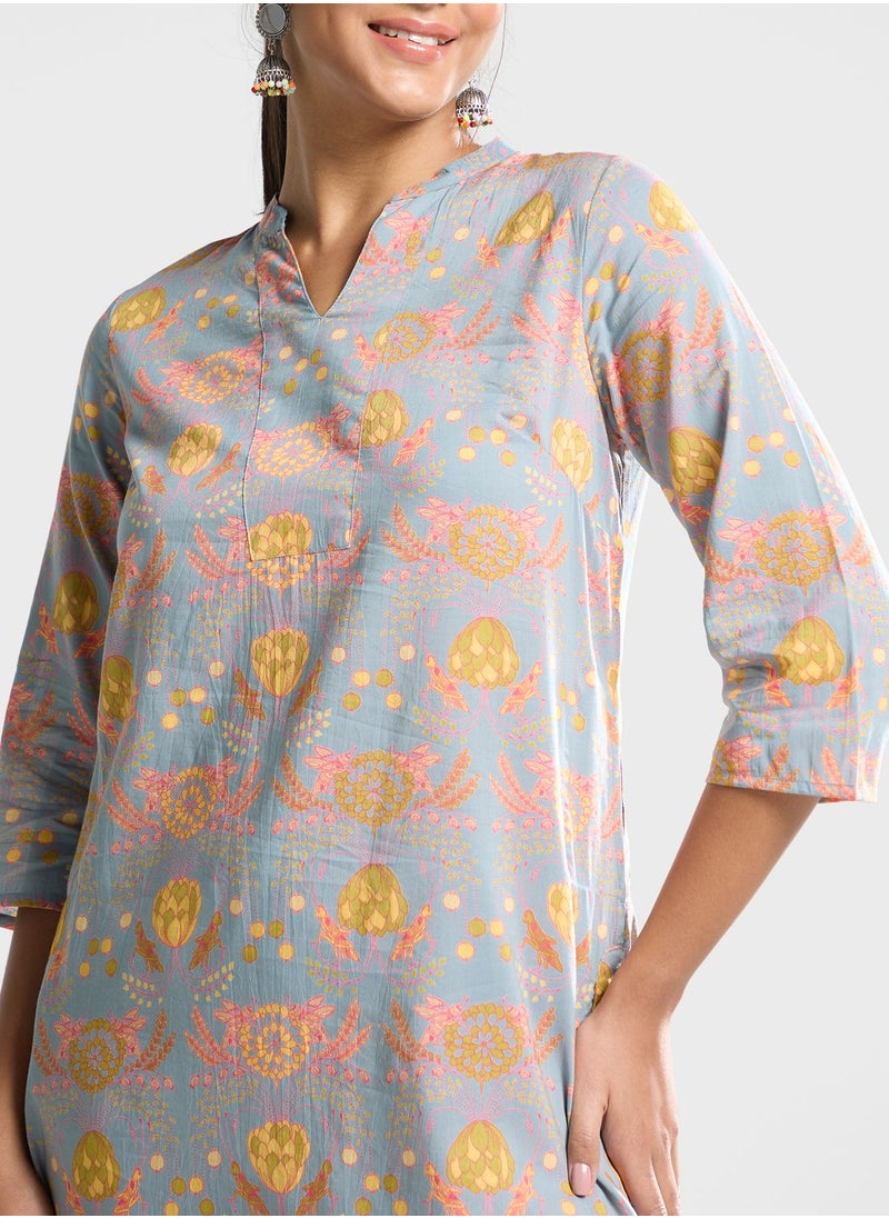 Fabindia - Floral Printed Kurti and Pants Set - Image 1