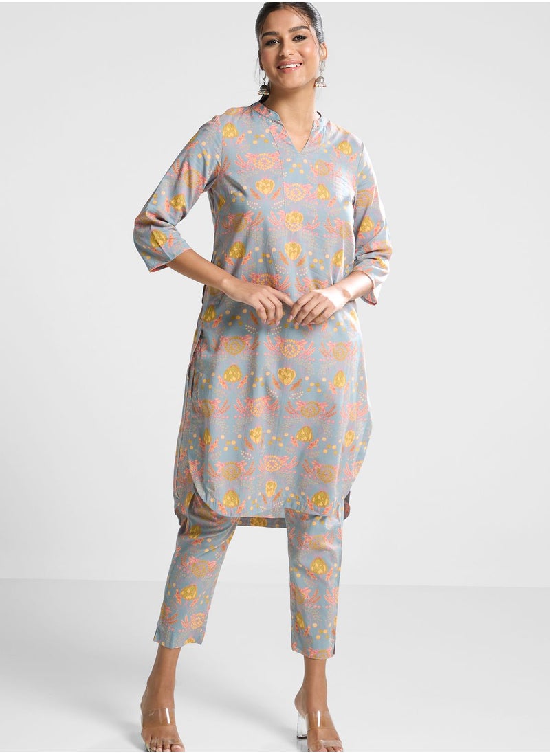 Fabindia - Floral Printed Kurti and Pants Set - Image 1