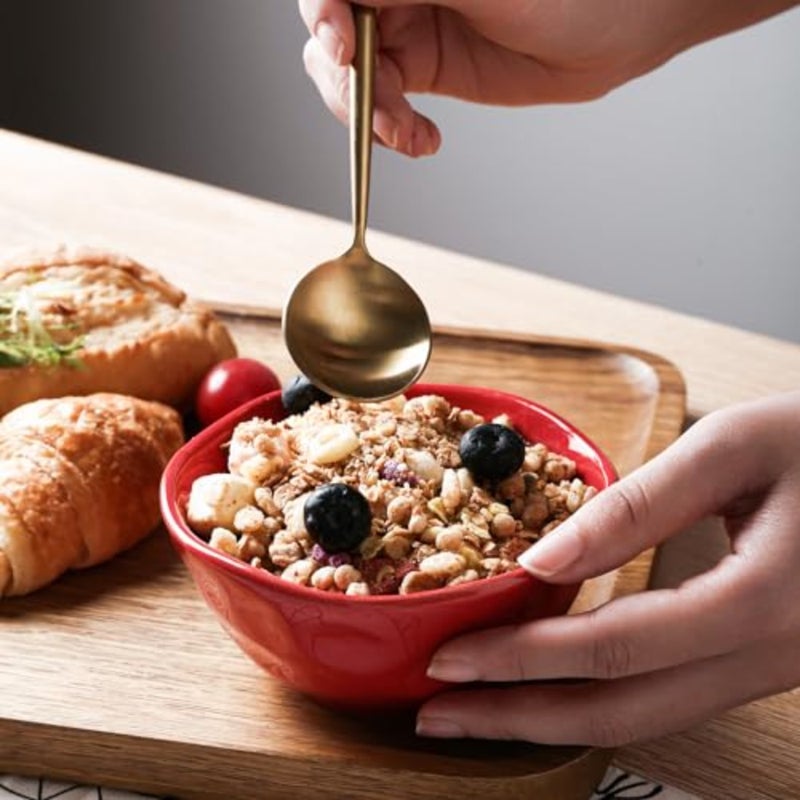 مجموعة أوعية حلوى صغيرة من السيراميك - 10 أونصة، مجموعة من 6 قطع، للأرز والآيس كريم والحساء والوجبات الخفيفة والحبوب والفلفل الحار والأطباق الجانبية والميكروويف والفرن وغسالة الأطباق، مجموعة أوعية المطبخ، باللون الأحمر - Image 3