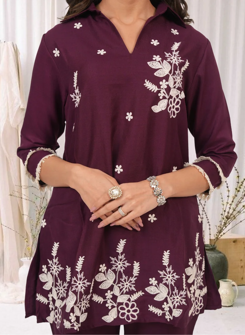 Lehar Plum Purple Embroidered Co-Ord Set