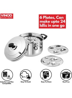VINOD Stainless Steel Idli pot/Idli cooking pot /6 pcs deep plates, 36 CM (24 idlis), SAS Bottom, Sturdy Handle, Induction and Gas Stove Friendly  - Image 4