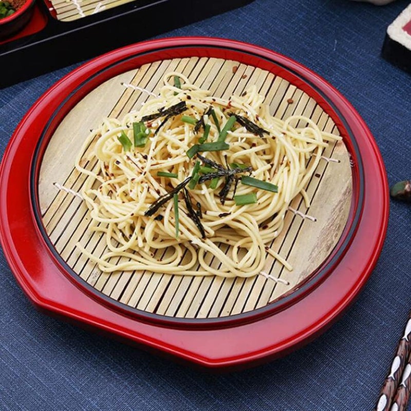 woobles Japanese Plates Japanese Soba Noodle Plates with Drain Mat Sushi Serving Trays with Dipping Cup Set Food Board Snack Dish Tray Board for Home Restaurant Kitchen Sushi Plate Set 24X24CM - Image 3