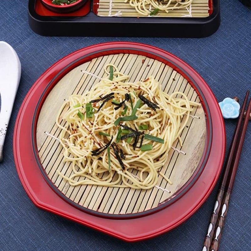 woobles Japanese Plates Japanese Soba Noodle Plates with Drain Mat Sushi Serving Trays with Dipping Cup Set Food Board Snack Dish Tray Board for Home Restaurant Kitchen Sushi Plate Set 24X24CM - Image 4
