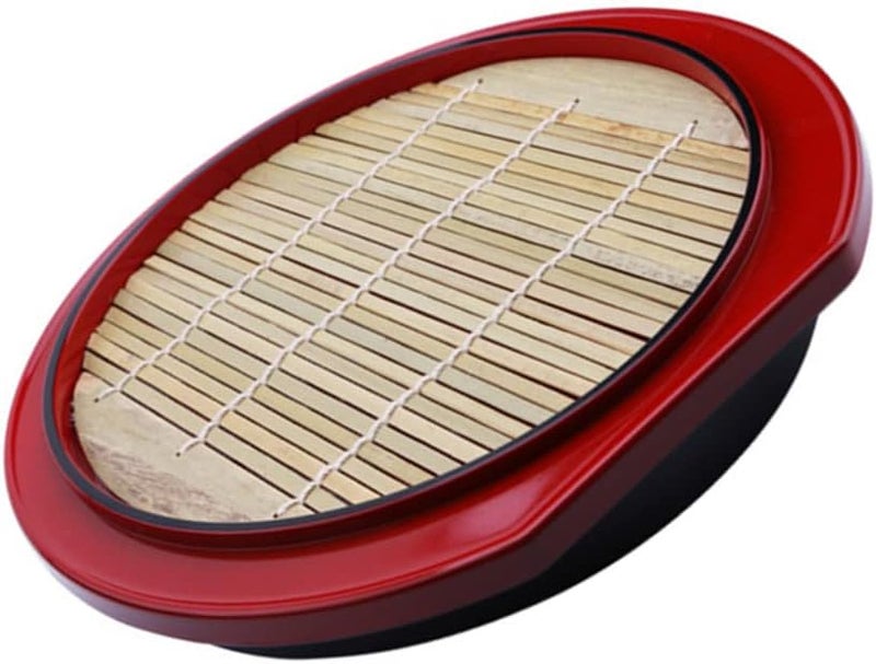 woobles Japanese Plates Japanese Soba Noodle Plates with Drain Mat Sushi Serving Trays with Dipping Cup Set Food Board Snack Dish Tray Board for Home Restaurant Kitchen Sushi Plate Set 24X24CM - Image 1
