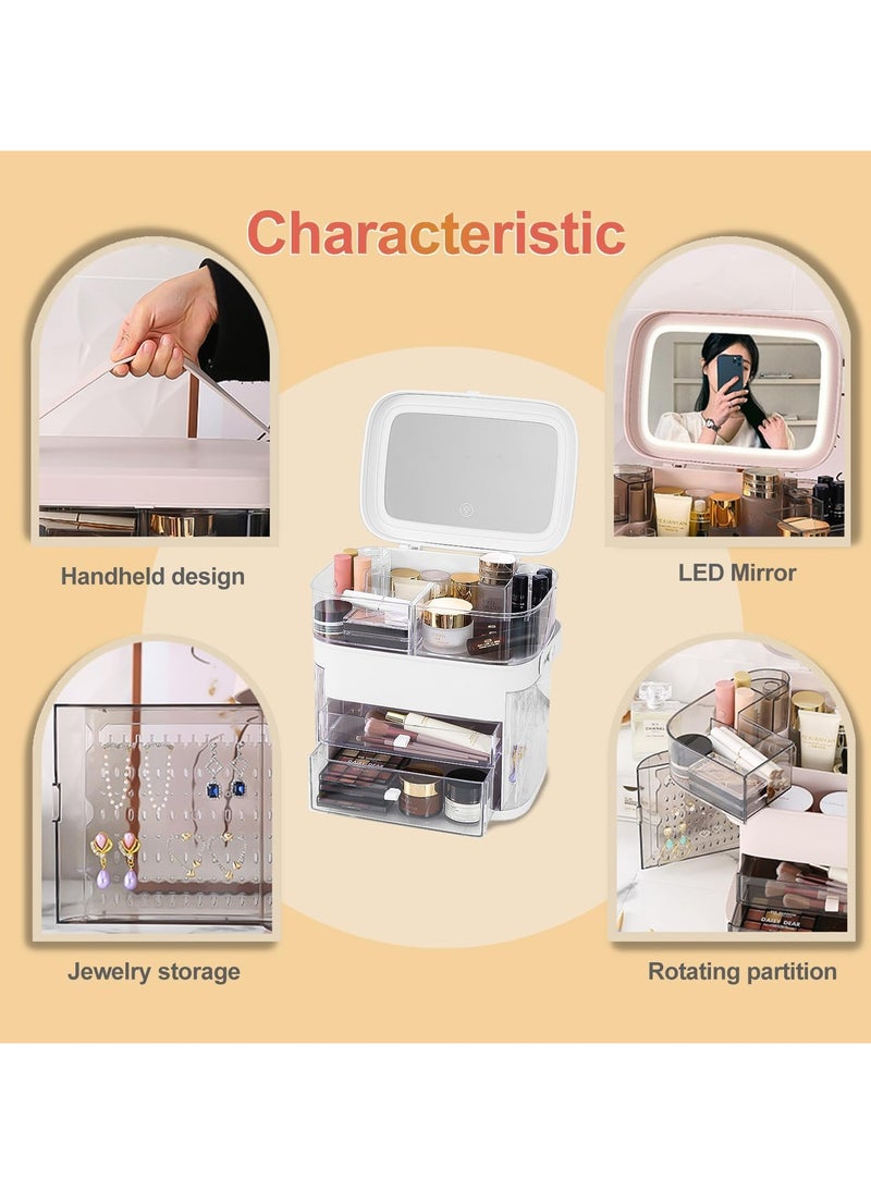 TAPIT Makeup Organizer, Vanity organizer with Lighting Mirror, Portable Cosmetic Storage Display cases with Drawer and Transparent Lid, Dustproof and Waterproof, For Bedroom, and Bathroom (C)  - Image 2
