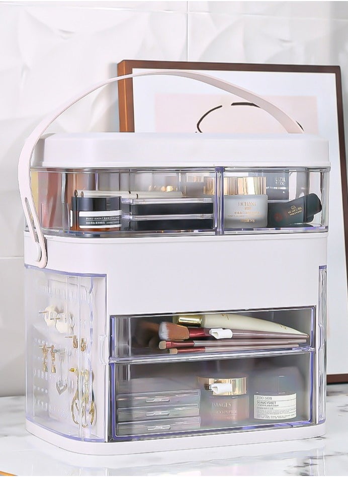 TAPIT Makeup Organizer, Vanity organizer with Lighting Mirror, Portable Cosmetic Storage Display cases with Drawer and Transparent Lid, Dustproof and Waterproof, For Bedroom, and Bathroom (C)  - Image 1