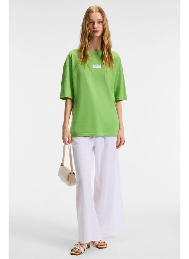 Ethiquet ZEYLINA Women's 100% Cotton Printed Regular Fit Short Sleeve Crew Neck Green T-Shirt.