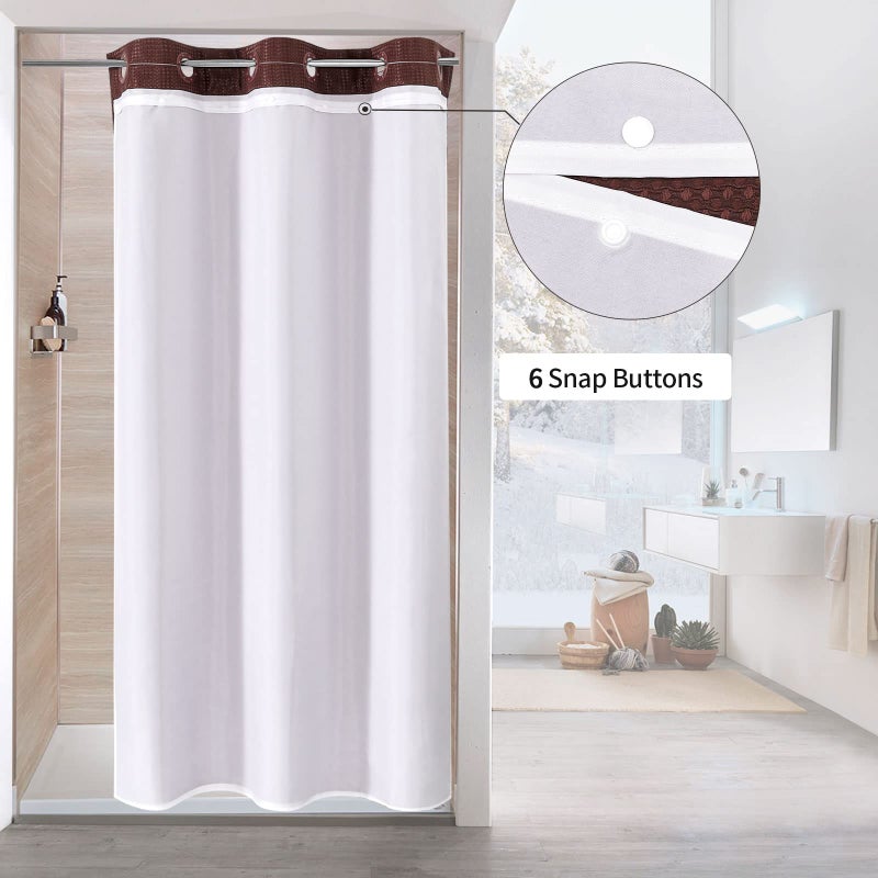 MitoVilla Brown Waffle Small Stall Shower Curtain 36 x 74  No Hooks Required Half Size Narrow Fabric Shower Curtain Set with Snap-in Liner for Modern Bathroom Decor  Dark Brown - Image 2